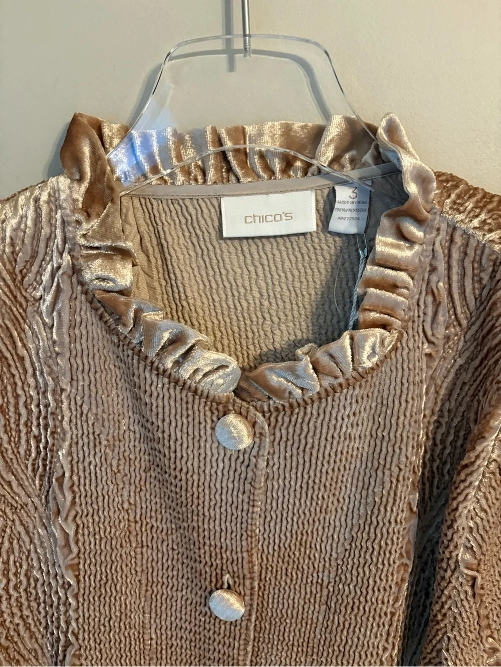 Chico's Rippled Ruffle Keily Jacket in Pale Stardust | Women's Size 3 / XL - Picture 7 of 12